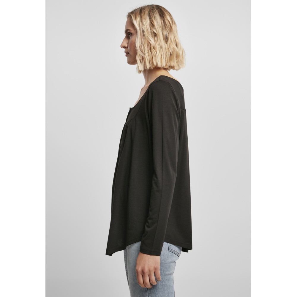 Urban Classics - Viscose Button Up Longsleeve top - Zwart